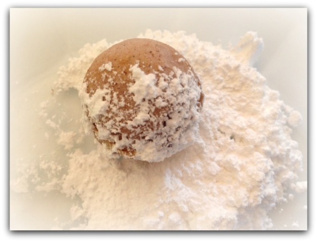 Dusting Spice Cake Bites in Powdered Sugar