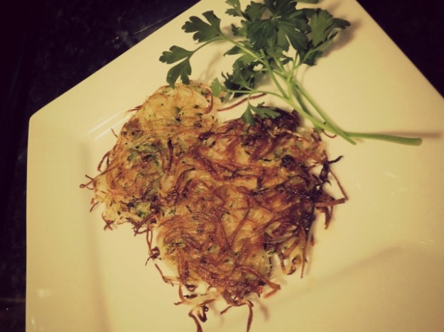 Zucchini and Potato Hash Browns Made with the Benriner Slicer